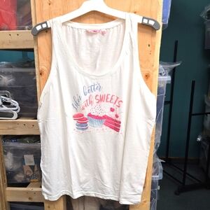 La Vie En Rose Size XXL White and Pink Cupcake Print Sleeveless Pajama Tank Top